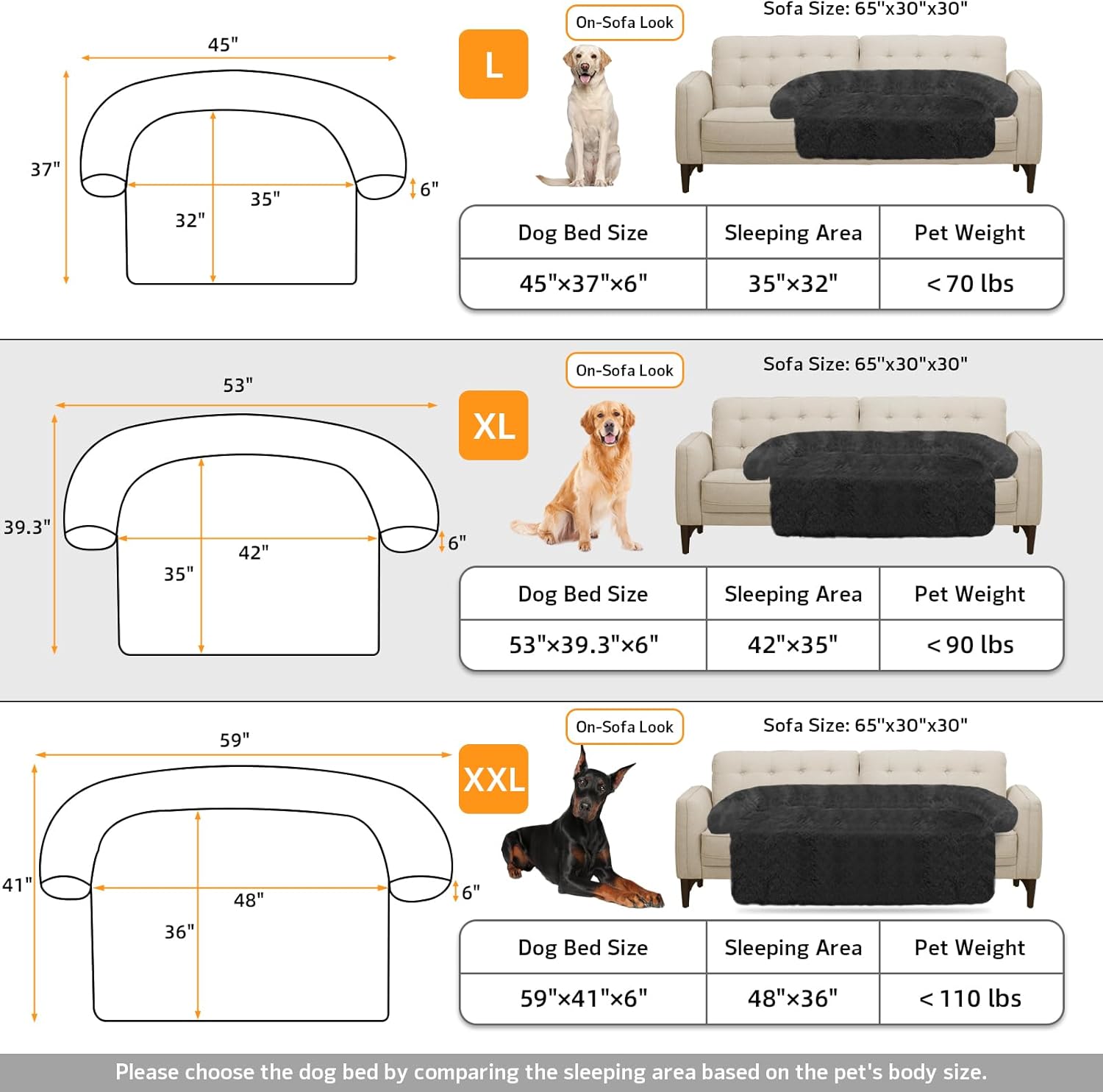 Calming Dog Bed Fluffy Plush Dog Mat for Furniture Protector with Removable Washable Cover for Large Medium Small Dogs and Cats (Extra Large(53x39.3x6), Dark Grey)