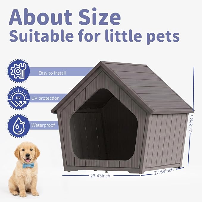 DRATO Outdoor Dog House for Small Dogs, Durable Resin Dog Shelter - Image 2