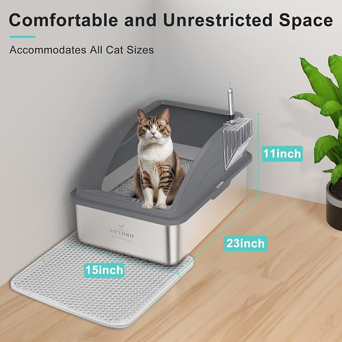 AIPERRO Stainless Steel Litter Box | XL Enclosed Cat Litter Boxs - Image 7