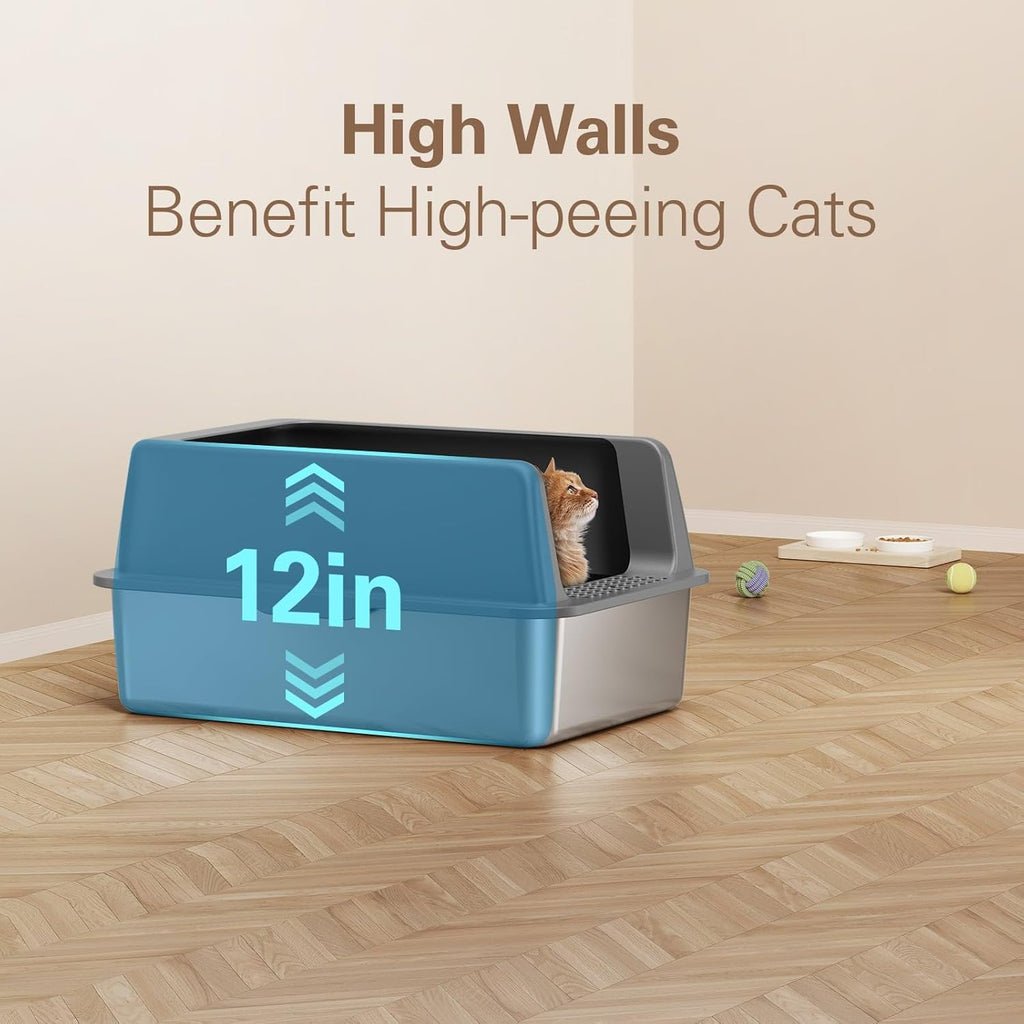 Zarler Stainless Steel Litter Box with Lid, Extra Large Cat Litter Boxes, XL Large Metal Litter Box for Big Cats with High Sided, Grey (Non-Sticky, Easy to Clean, Anti-Urine Leakage)