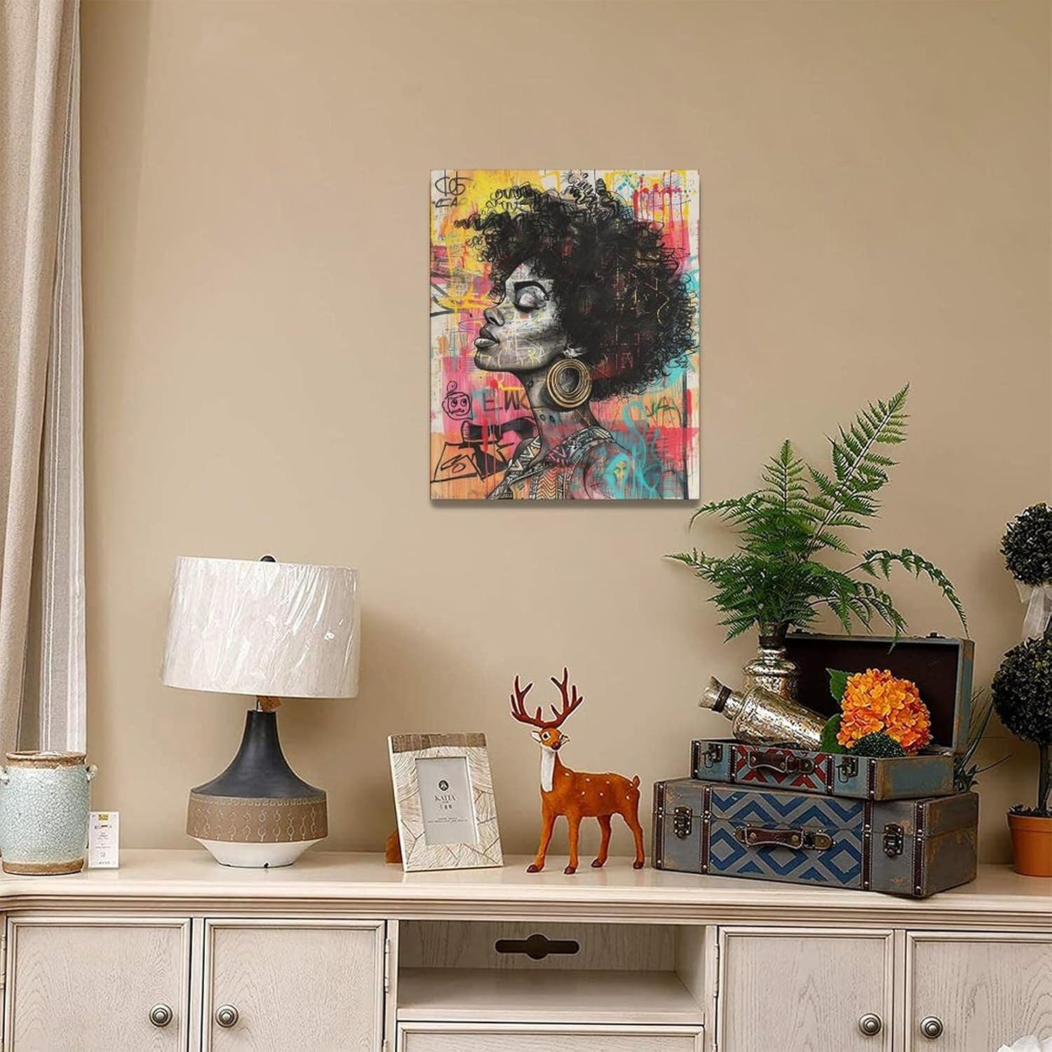 Quorin African American Wall Art Banksy Graffiti Black Woman Pictures Black Girl Wall Decor Canvas Print Painting Artwork for Bathroom Living Room Bedroom 16"x20"