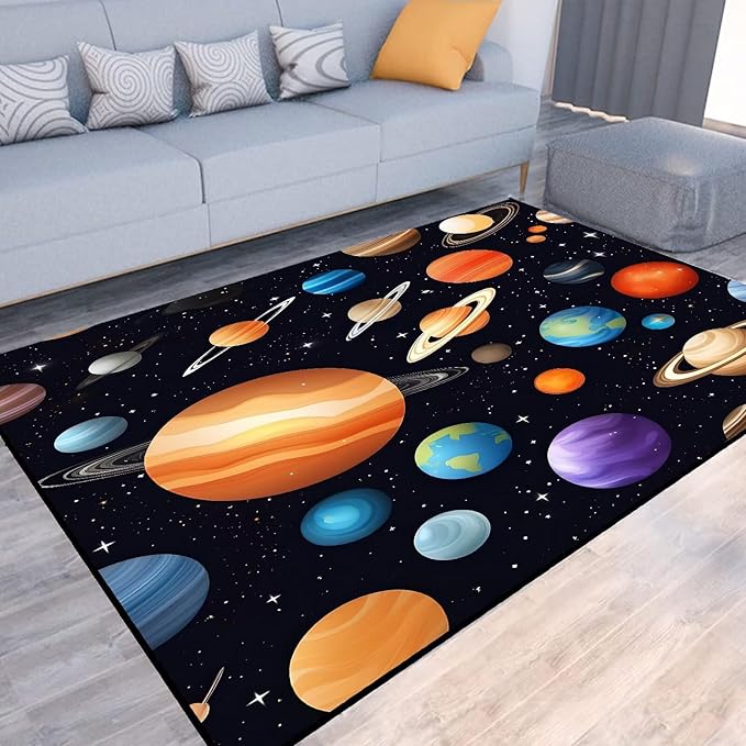 Space Rug for Boys Room Rugs Cartoon Planet Carpet Galaxy Stars Printed Throw Rugs for Kids Teens Doormat Bedroom Living Room,31 in X 47 in