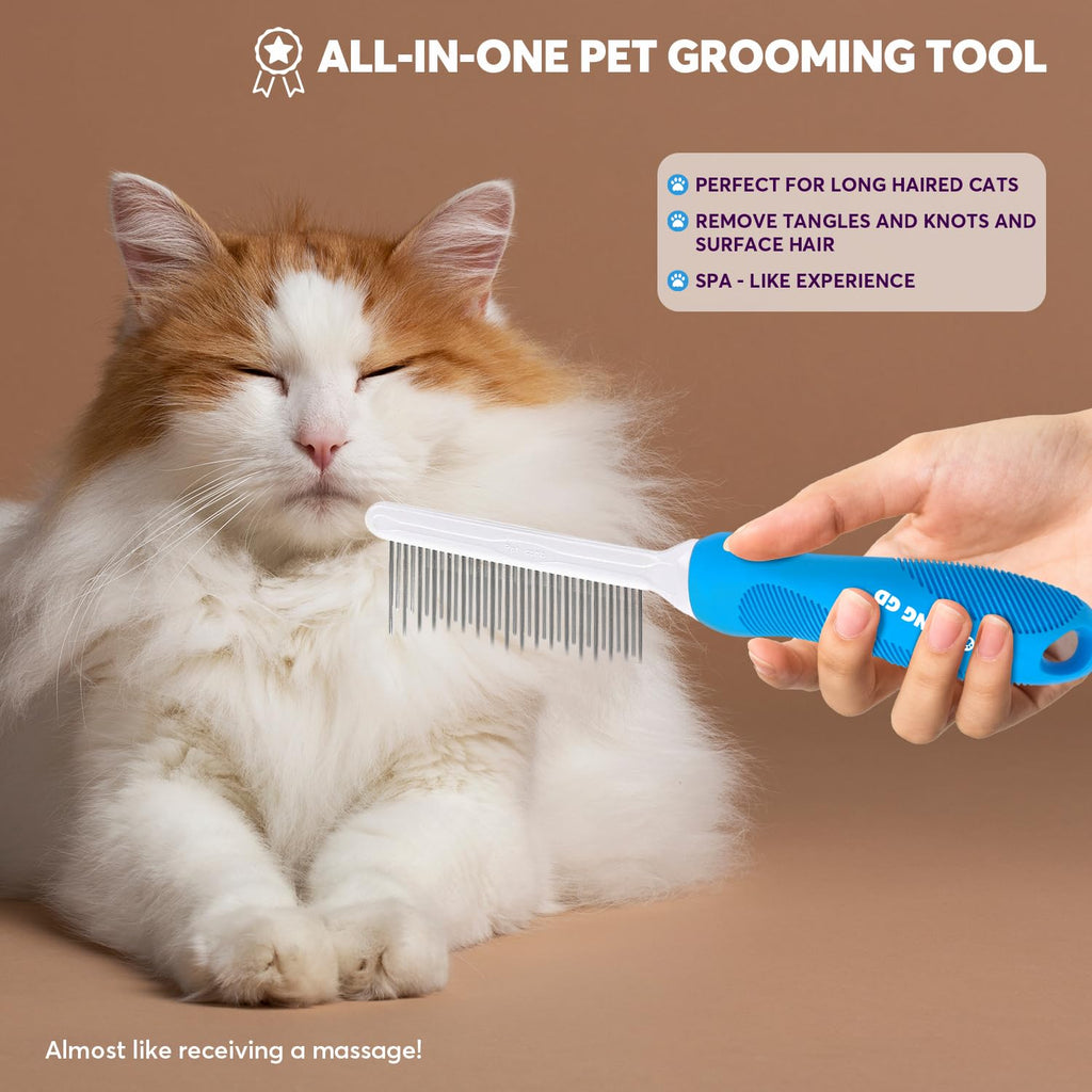 Detangling Pet Grooming Comb for Dogs & Cats with Long & Short Stainless Steel Metal Teeth for Removing Tangles and Knots - Dematting Brush to Detangle Matted Hair