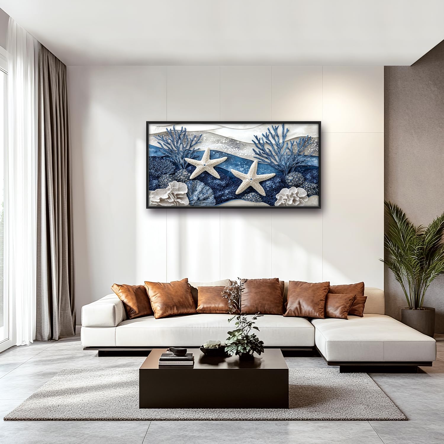 Large Starfish Nautical Wall Art for Living Room, Ocean Canvas Oversized Wall Decor, Sea Animal Modern Framed Pictures Painting Print Artwork for Bedroom Office 60"L x 30"W