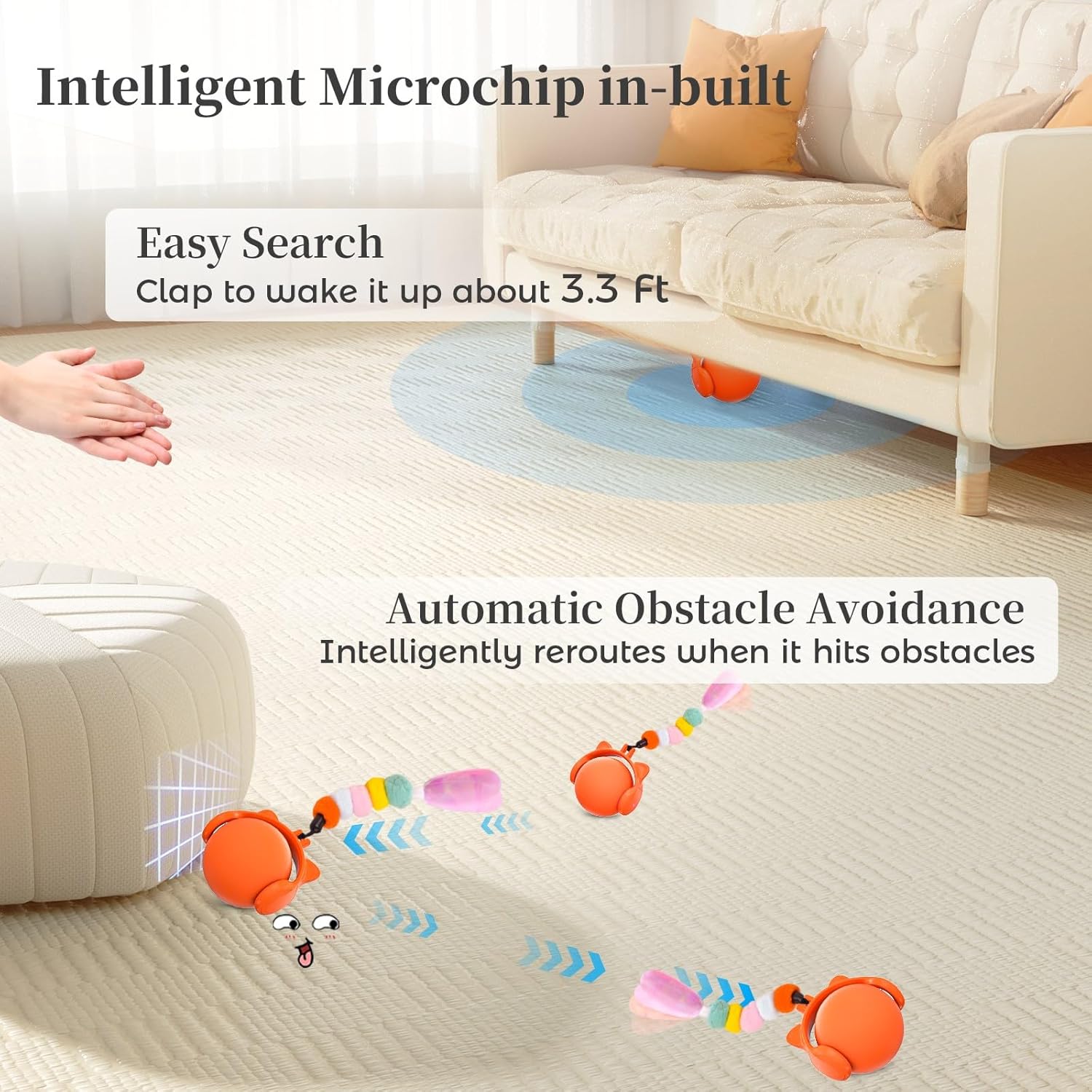 ORSDA Cat Toys for Indoor Cats, New Intelligent Voice Timing Touch Control Cats Ball, Simulate Mouse Sound Kitten Toy, Automatic Interactive Moving Cat Toy for All Ages