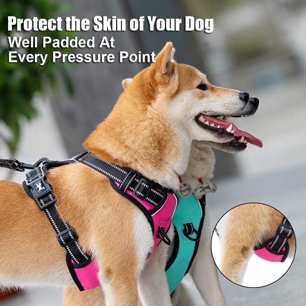 PoyPet No Pull Dog Harness, Reflective Comfortable Vest Harness with Front & Back 2 Leash Attachments and Easy Control Handle Adjustable Soft Padded Pet Vest for Small to Large Dogs (Pink,S)