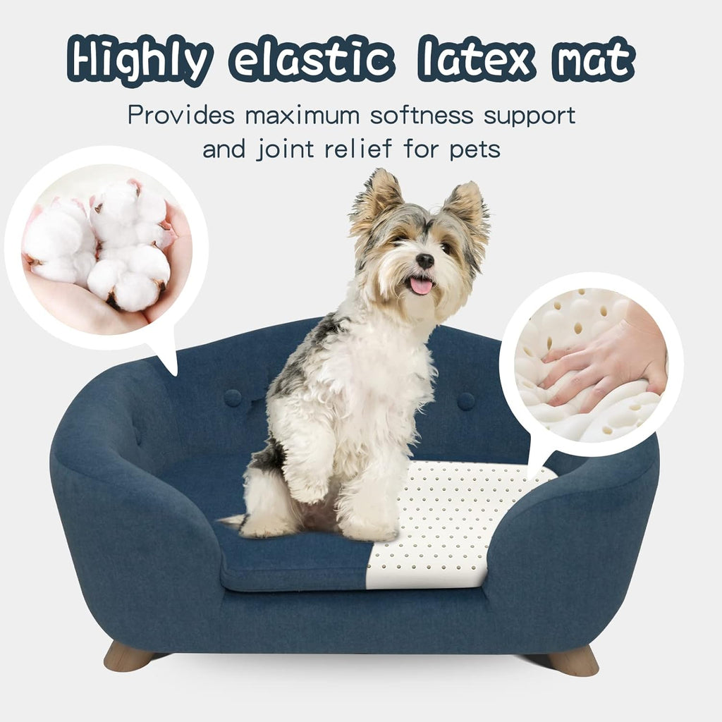 SHAVI Pet Sofa Dog Couch for Small Pet Dog and Cats, Low Back Lounging Bed with Velvet Modern Cat Couch Easy-to-Clean(Blue)