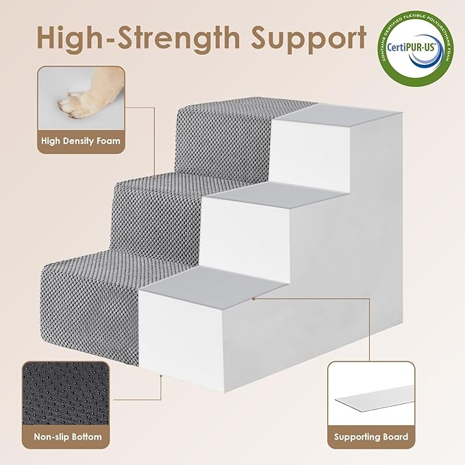EHEYCIGA Dog Stairs for Small Dogs 16.5" H, 3-Step Extra Wide Dog Steps for - Image 3