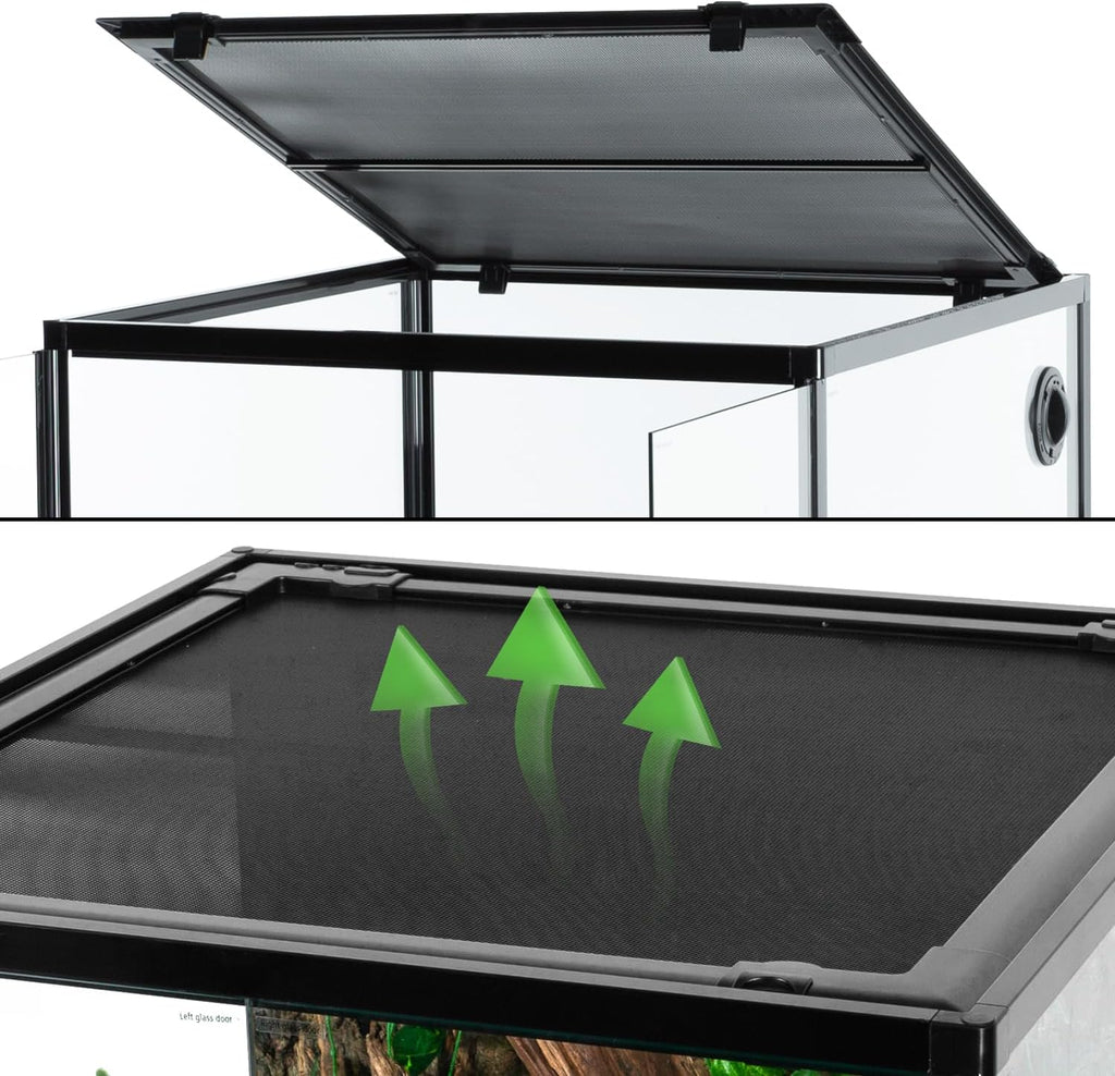 REPTIZOO 60 Gallon Glass Reptile Tank, 24" x 24" x 24" Large Reptile Terrarium Front Opening Terrarium with Double Hinge Door and Top Screen Ventilation, Easy Assembly Enclosure Tank