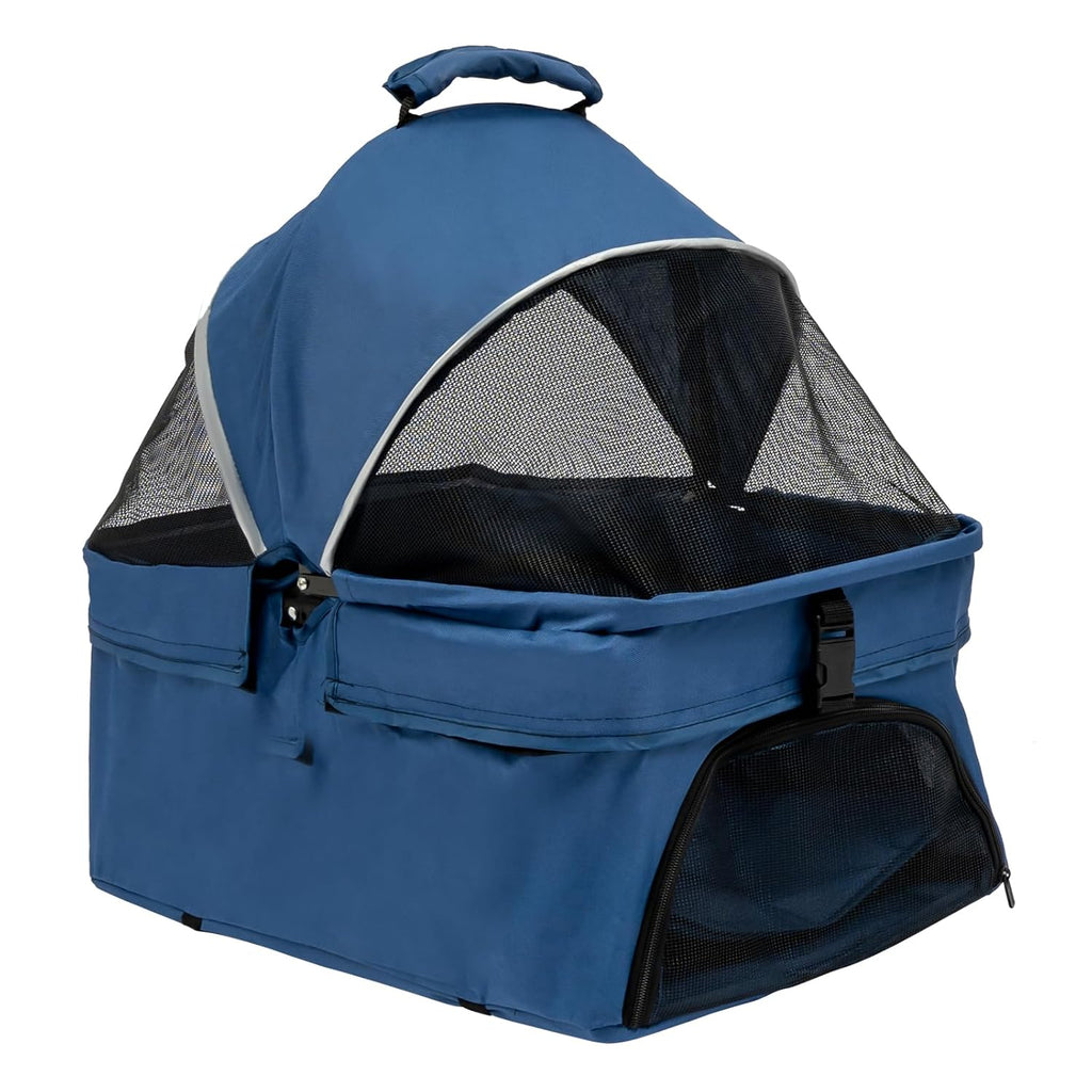 Pet Stroller, 4 Wheels Dog Cat Carrying Cart, Foldable Puppy Carrier with Storage Bag and Detachable Grid Structure for Small/Medium Dogs Cats Up to 44Lbs (Blue)