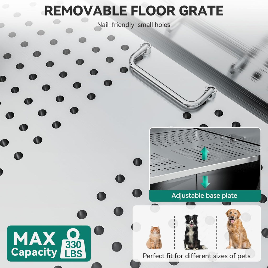 YITAHOME Dog Grooming Bathtub, Professional Stainless Steel 304 Dog Bathing Station w/Right Ramp, Faucet, Floor Grate, 50in Pet Washing Station for Large, Medium, Small Pets