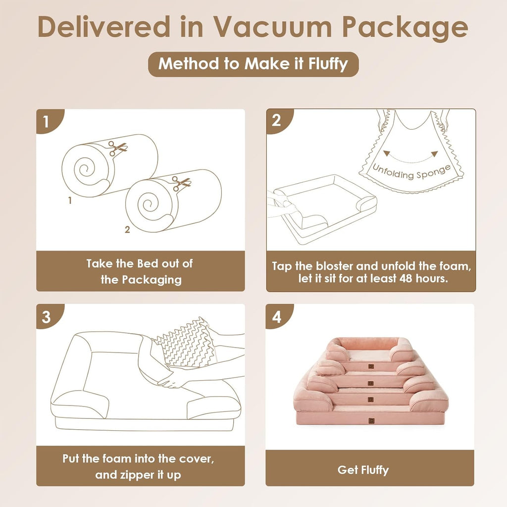 EHEYCIGA Orthopedic Dog Beds for Large Dogs, Waterproof Memory Foam Large Dog Bed with Sides, Non-Slip Bottom and Egg-Crate Foam Pet Couch Bed with Washable Removable Cover, Dusty Pink