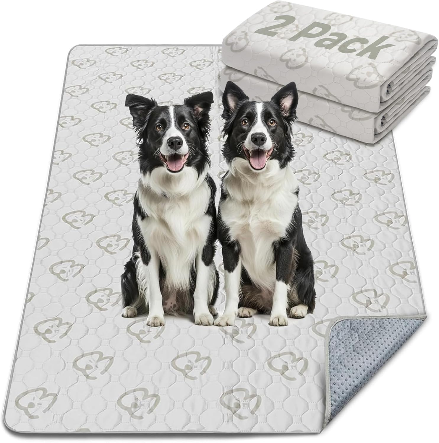 FXW Washable Pee Pads for Dogs, Puppy Pads with Super Absorbent, Specifically Designed for 48inch Cages, 47" × 29" Rectangle, Khaki, 2 Packs