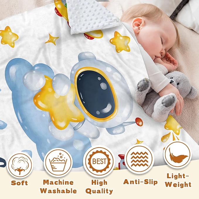 Personalized Baby Blanket with Name, Custom Space Astronaut Theme Blanket for Kids, Soft Flannel Bed Throw Blanket Swaddle for Newborn, Customizable Baby Gift & Nursery Blanket(30”x40)