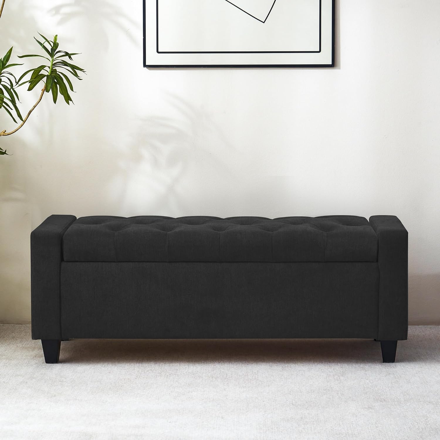 Ottoman with Storage, 48.8" Fabric Storage Ottoman Bench with Hinge, Bedroom Bench, Upholstered Benches with Seating for Living Room, Entryway (Dark Grey)