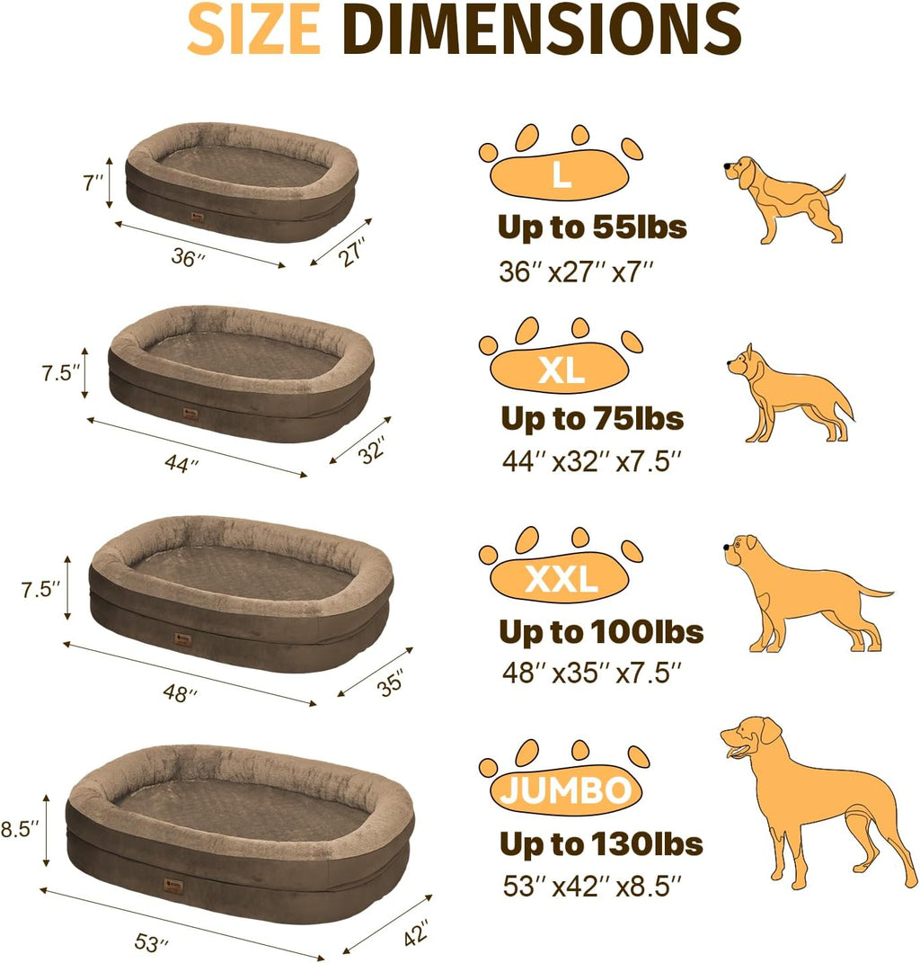 Orthopedic Waterproof Large Dog Bed: Memory Foam Washable Dog Bed with Bolsters - XXL Orthopedic Removable Cover for Medium Large Sized Pet - Non-Slip Bottom - Coffee