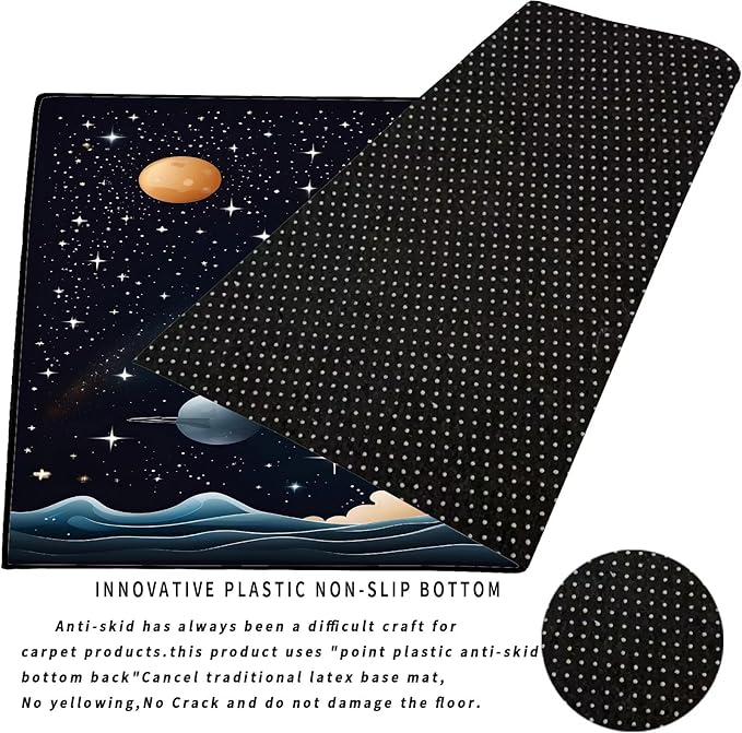 Space Rug for Kids Room Black Rocket Rugs for Boys Bedroom Stars Galaxy Carpet Planet Printed Throw Rugs for Teens Living Room,39 in x 79 in