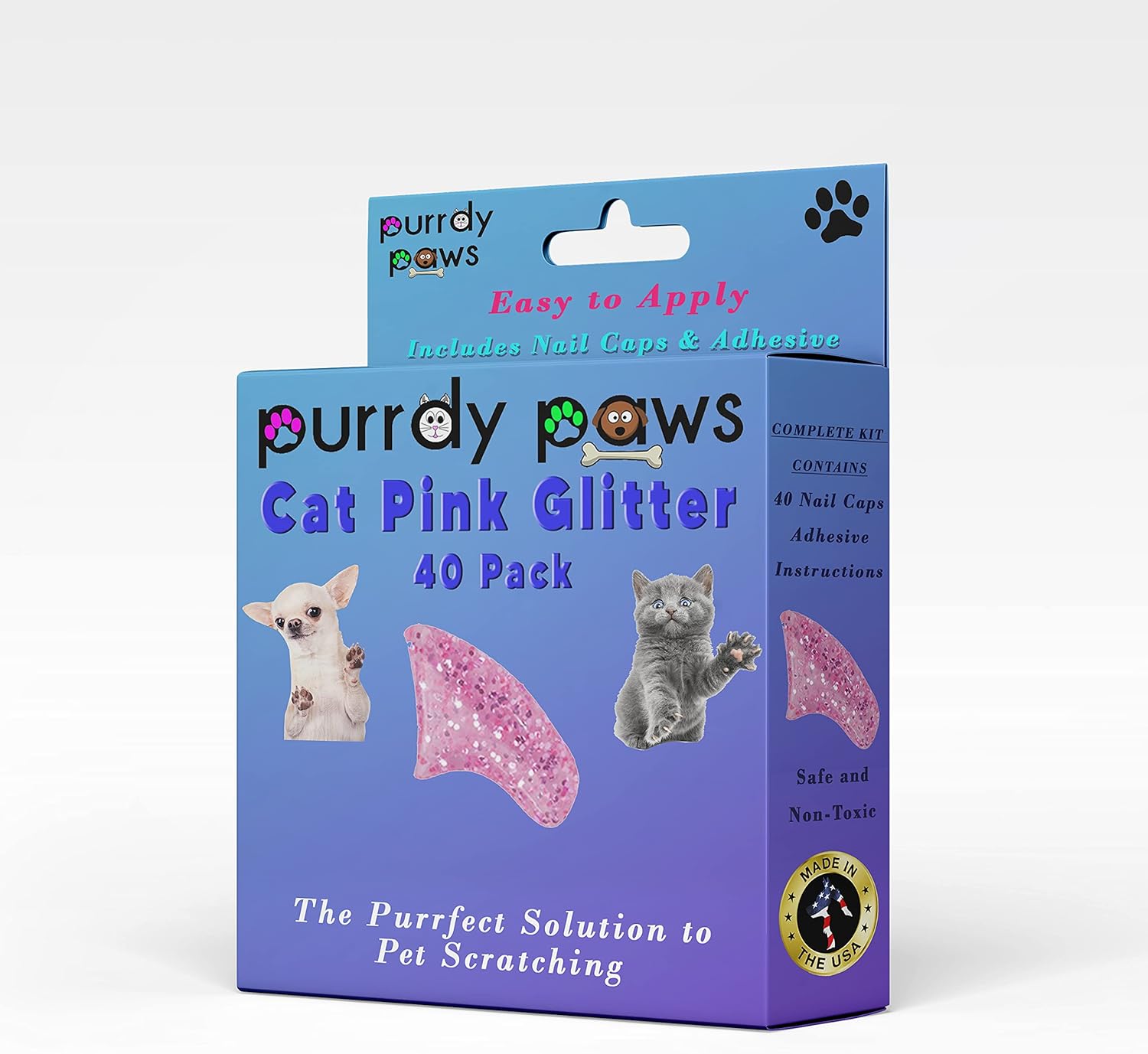 40 Pack Soft Nail Caps for Cat Claws Pink Glitter Large