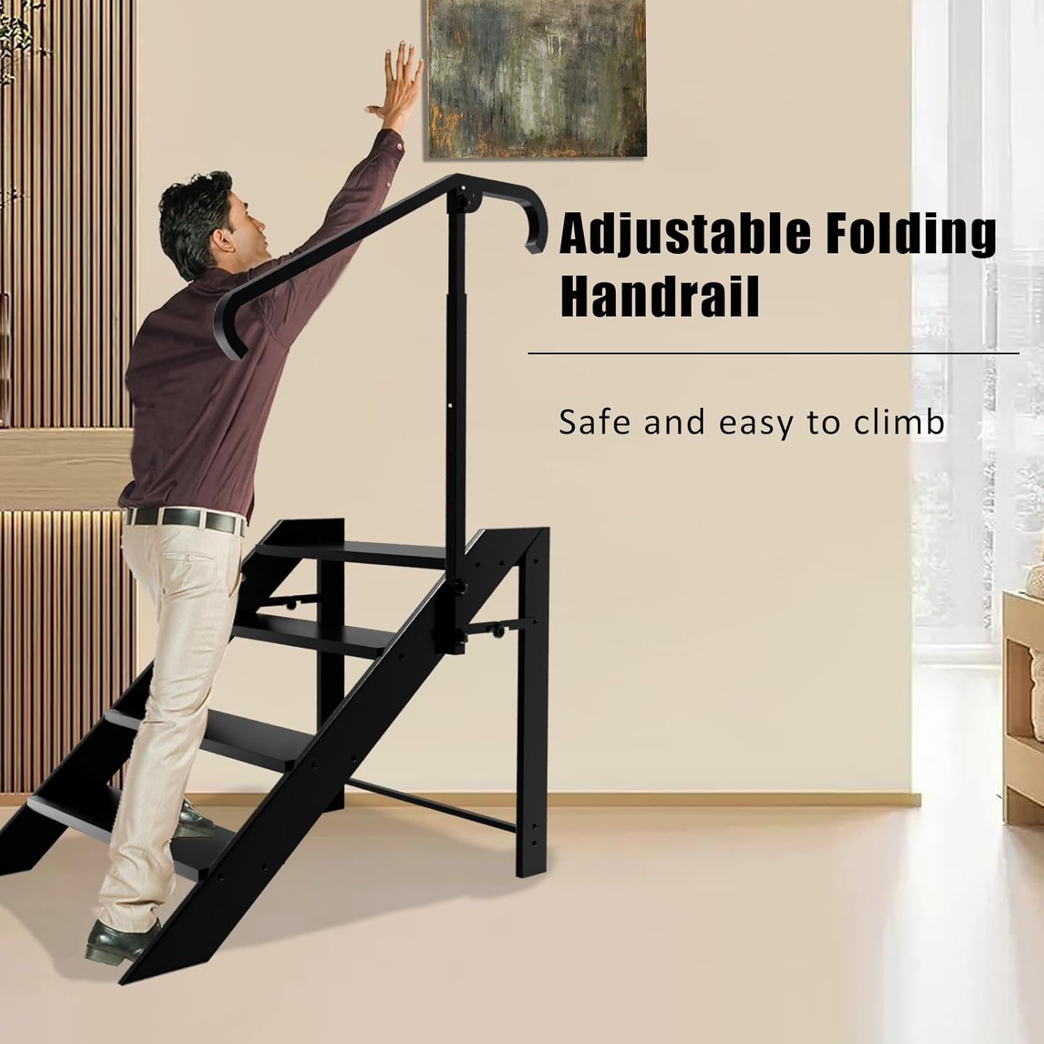 RV Step Stool Foldable, Folding 4 Step Ladder, Hot Tub Steps with Handrail, Portable Pool Ladder, 660Lbs Heavy Duty Ladder Shelf Outdoor Mobile Home Stairs for Camper, Porch, SPA Poo, Pet