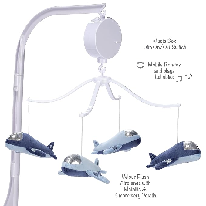Bedtime Originals Little Aviator Airplane Musical Baby Crib Mobile Soother Toy