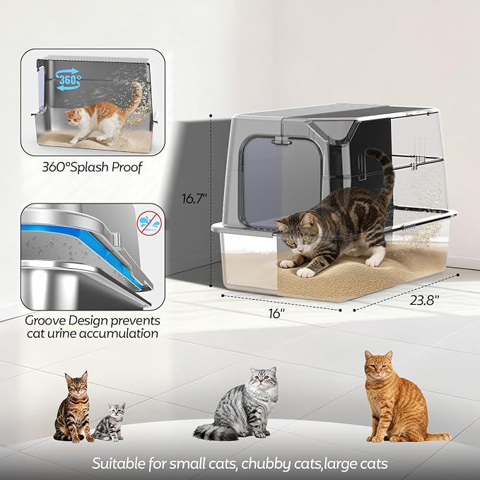 WoofiGo Enclosed Stainless Steel Cat Litter Box - Image 2