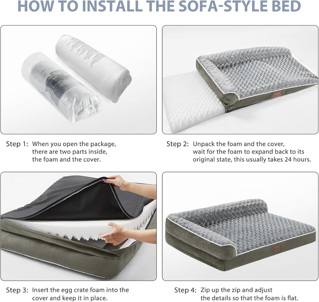 BFPETHOME Orthopedic Dog Beds for Large Dogs-Waterproof Sofa Dog Bed with Removable Washable Cover, Large Pet Bed with Waterproof Lining and Nonskid Bottom, Pet Bed for Dogs