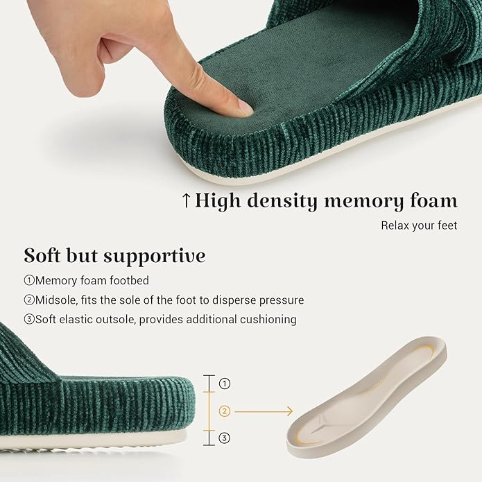 Chantomoo Slippers for Women Memory Foam House Bedroom Corduroy Bow Crossbands Slipper Shoes Comfy Trendy Gift Slippers