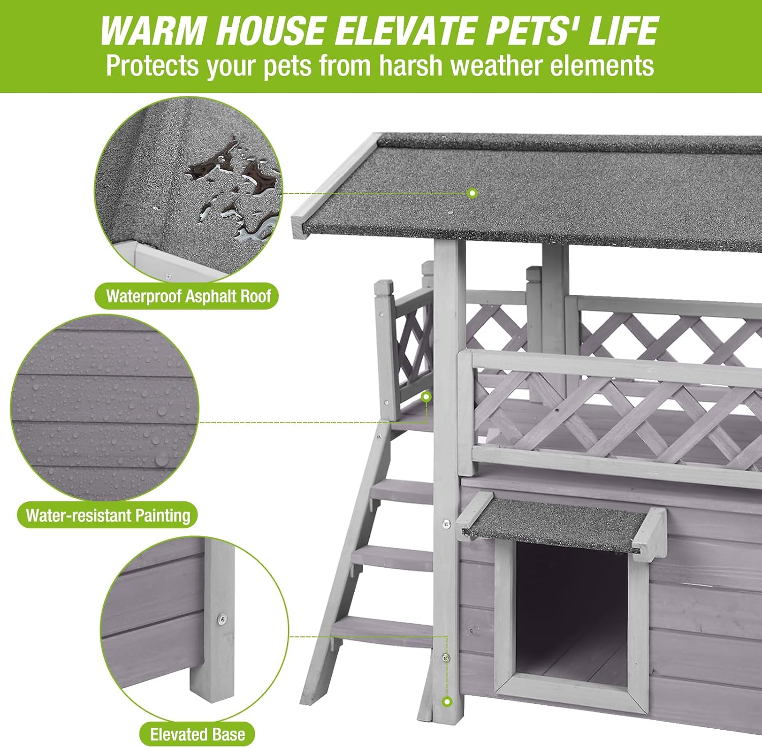 GUTINNEEN Cat House Outdoor Weatheproof Feral Cat Shelter Wooden Cat Condos for Winter Large Balcony（AIR09）