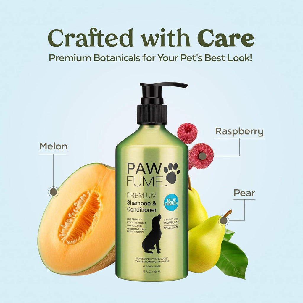 PAWFUME Dog Shampoo and Conditioner, Blue Ribbon, 2-Pack – Nourish & Detangle for a Silky Soft Coat – Probiotic, Deep-Cleaning, pH-Balanced Formula – Puppy Shampoo and Conditioner for All Breeds