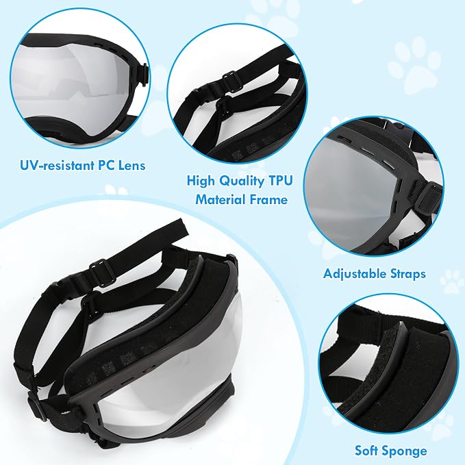 Dog Goggles for Large Dogs, UV Wind Dust Fog Protection, Soft Frame Adjustable - Image 4