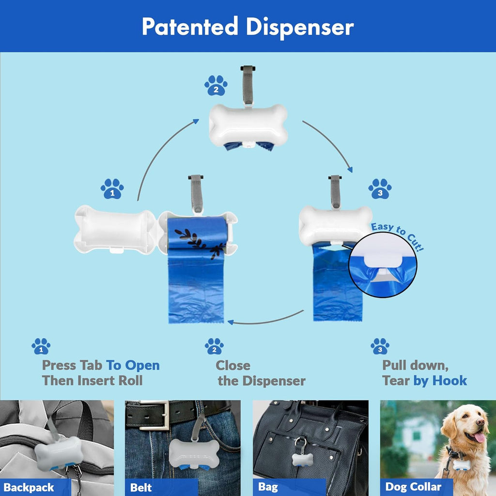 GORILLA SUPPLY 1000 multicolor poop bags for dogs with Dispenser and Leash Tie, 9" x 13", Mixed