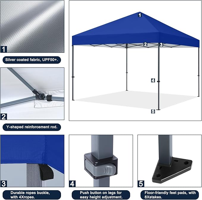 COOSHADE Durable Easy Pop Up Canopy Tent 12x12Ft(RoyalBlue)