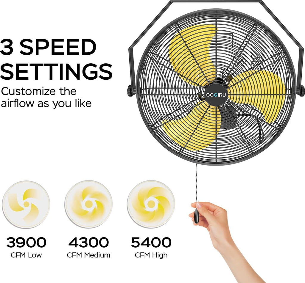 5400 CFM 20" Outdoor Wall Mount Fans, High Velocity 3-Speed Waterproof Professional Outdoor Fan, Heavy Duty Industrial Wall Fan for Patio, Commercial, Gazebo, and Garage, UL Listed