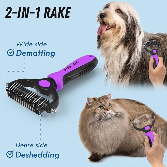 Docrok Pet Grooming Brush and Metal Comb Combo - Image 2