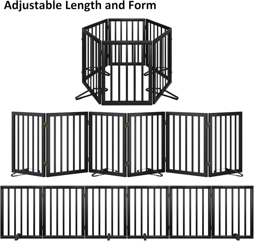 Extra Wide Dog Gate 110 inches Wide, Freestanding Pet Gate for The House Doorway, Pet Puppy Barrier, Support Feet Included, Black,6 Panels