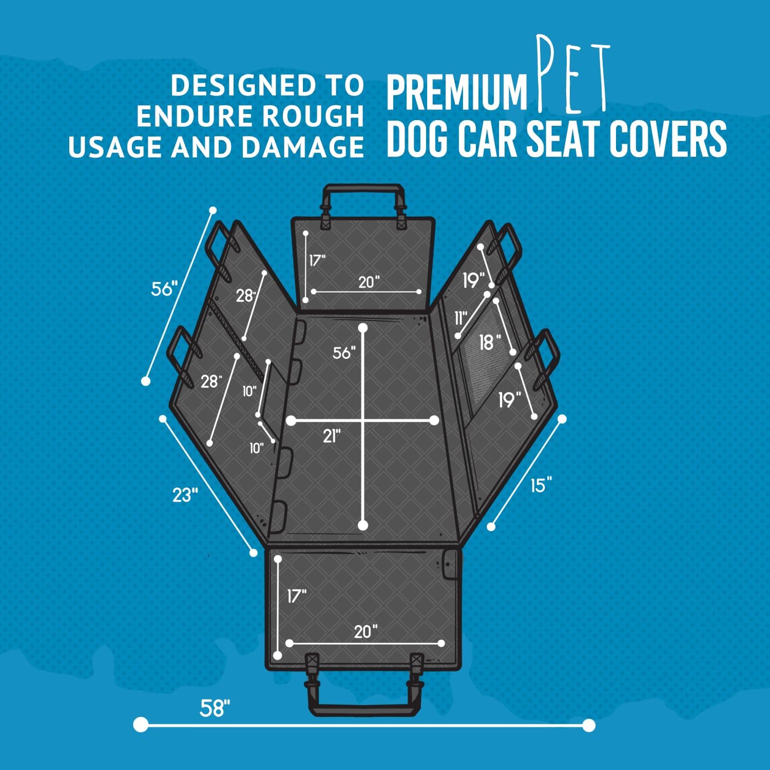 Bulldogology Dog Car Seat Cover with Mesh & Zippers Waterproof Heavy Duty Dog Hammock Backseat Protector from Dog Hair, Muddy Paws, Scratches - Pet Car Seat Cover for Cars Trucks SUVs (Large, Black)