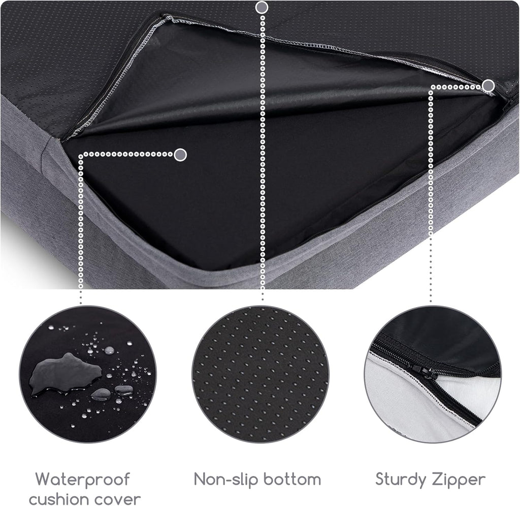 Hollypet Orthopedic Dog Bed for Medium Dogs, Supportive Foam Pet Couch with Removable Washable Cover and Non-Slip Bottom, Waterproof Lining Dog Sofa Bed, Gray, M (28 * 22.5 * 7.5)