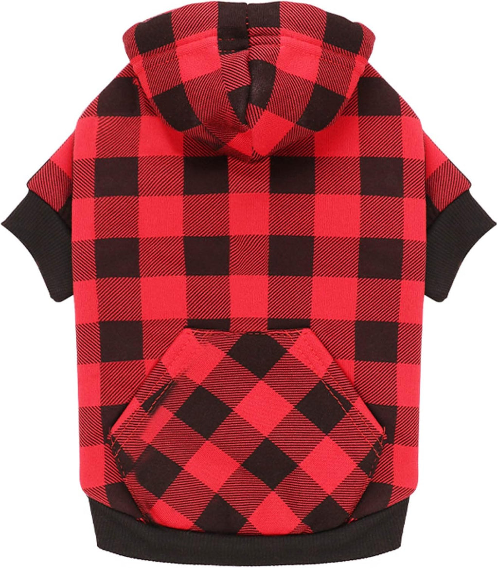 Dog Hoodie Sweater Red Buffalo Plaid Pet Clothes Warm and Soft Breathable Cozy Large Pet Sweater Dog Hoodies for Large Dogs with Pocket(L)