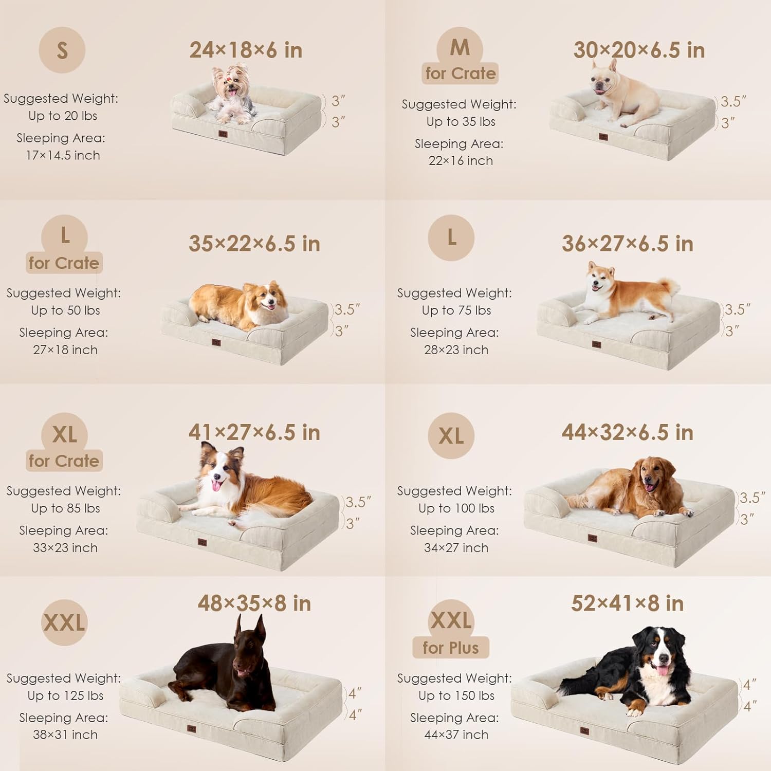 EHEYCIGA Orthopedic Dog Bed for Large Dogs, Waterproof Memory Foam, Non-Slip Bottom, Beige, 35"L x 22"W x 6.5"Th
