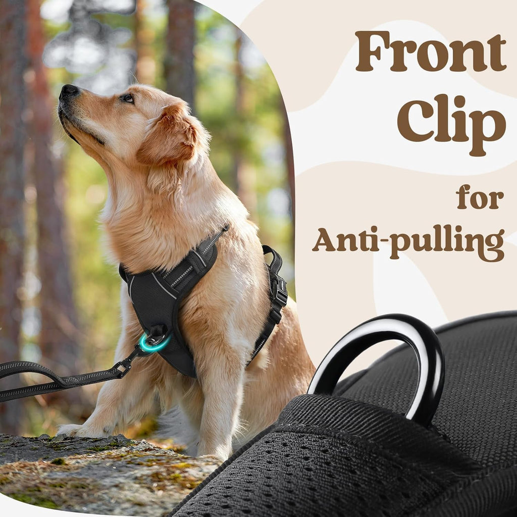 rabbitgoo Dog Harness for Large, No Pull Pet Harness with 3 Buckles, Adjustable Soft Padded Vest with Control Handle, Walking Reflective Pet Vest for Large Dogs, Black, L