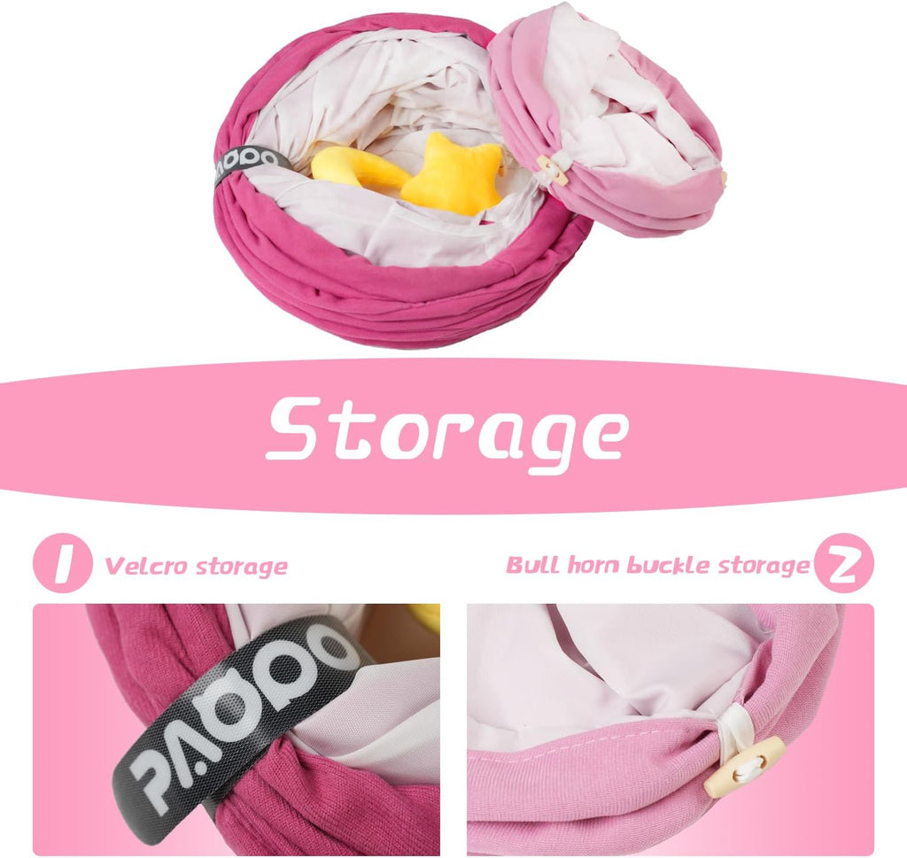 Cat Tunnel, Large Indoor Durable Collapsible Interactive Cat Tube with Peek-A-Boo Hole, Hanging Toys, and Crinkly Paper Lining - Cute Tunnel for Cats, Kittens, Puppies & Rabbits, Pink
