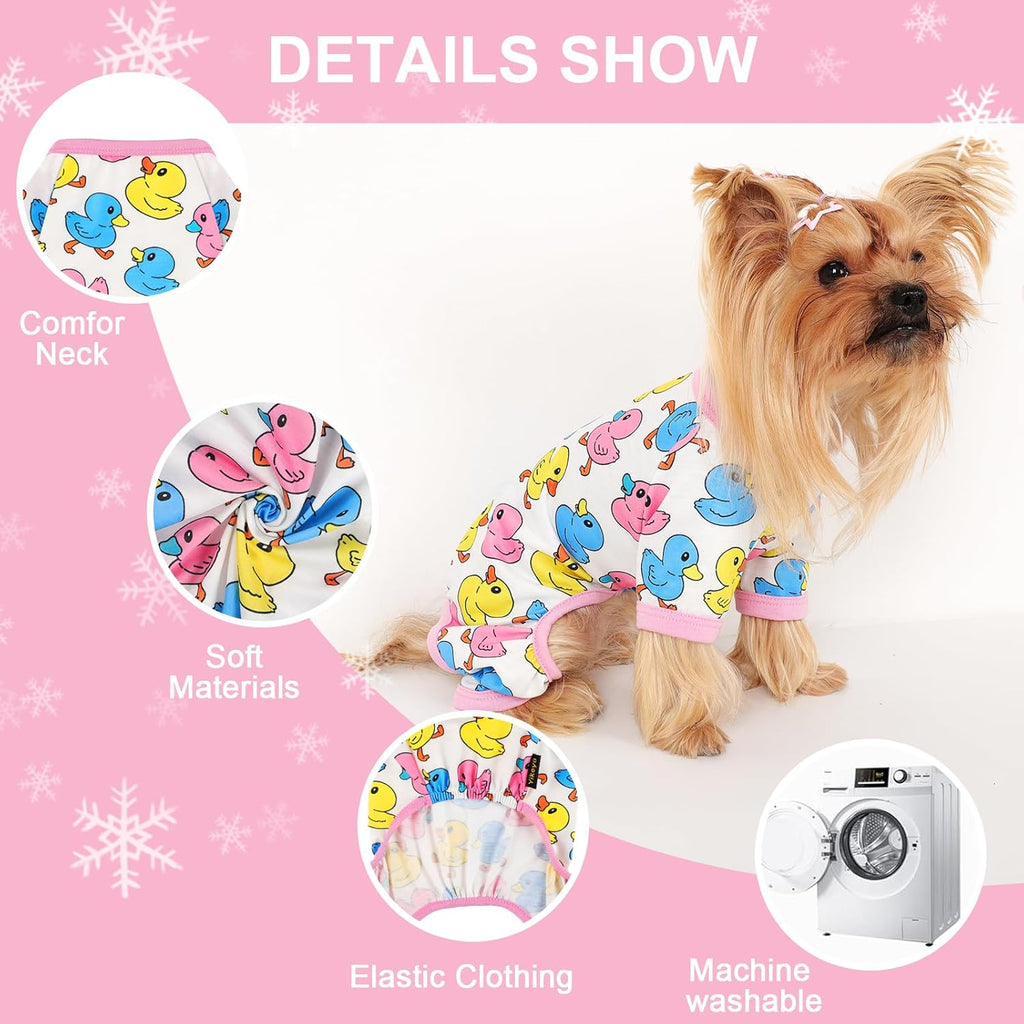 Dog Pajamas Small Sized Dogs Stretchable Summer Dog Clothes Pjs 4 Legs Girl Boy Cute Soft Puppy Outfits Doggie Cat Jammies Jumpsuit Sleeper for Pet (Duck, Medium)