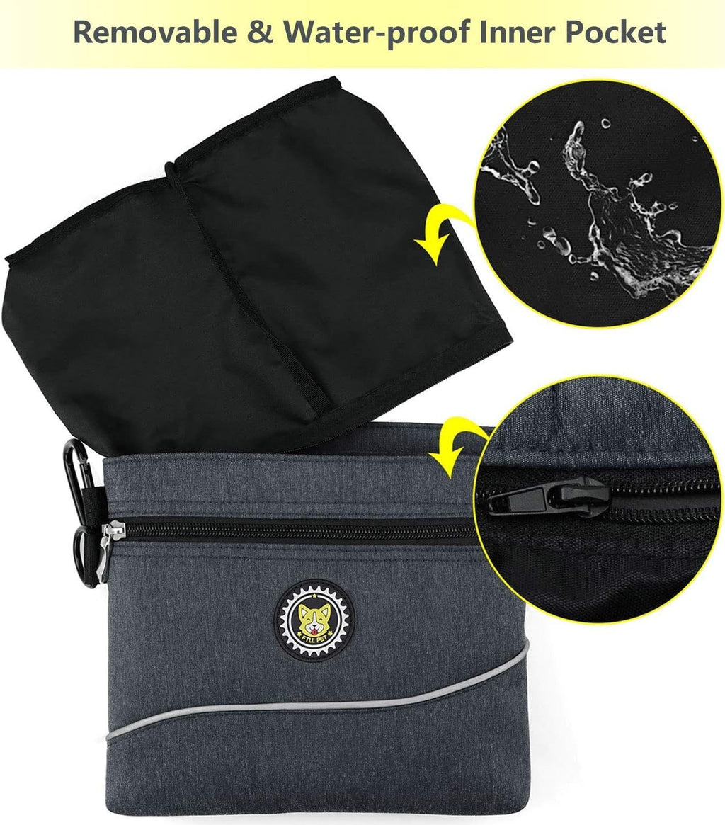 Viklluyr Dog Treat Pouch with Magnetic Closure, 2 Zip Pockets, Removable Inner Pocket, Padded Shoulder Strap, Perfect Food Bag for Agility Training - Including Carabiner