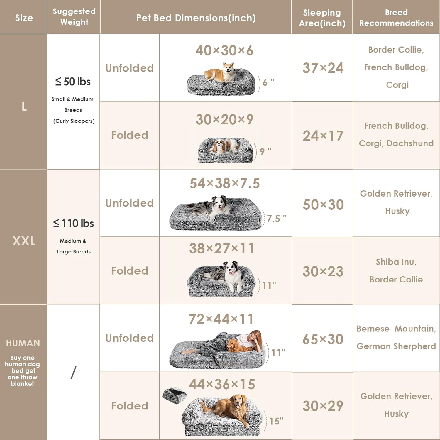 EHEYCIGA Foldable Dog Bed, Faux Fur Fluffy Dog Couch Bed, Orthopedic Calming Memory Foam Pet Bed for Small Dogs, Washable Soft Warm Pet Sofa Bed with Non-Slip Bottom, Faded Black, 40"x30"x6"