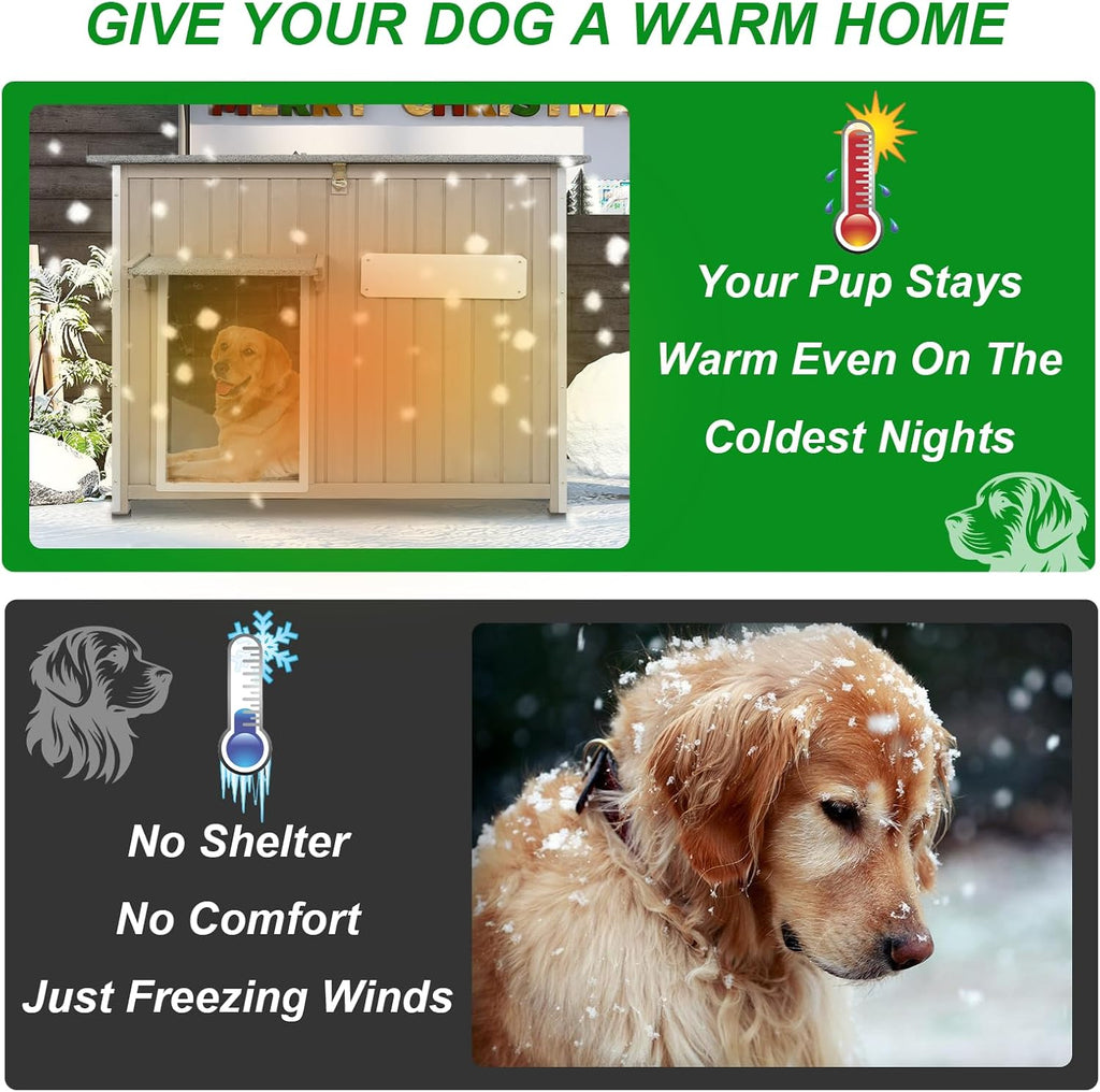 Dog House Outdoor Weatherproof & Wooden Dog Kennel with Chew-Proof Iron Frame，Removable Floor, Adjustable Vent Window, Easy Assembly for Large and Medium Dogs 43.3" D x 29.5" W x 33.5" H