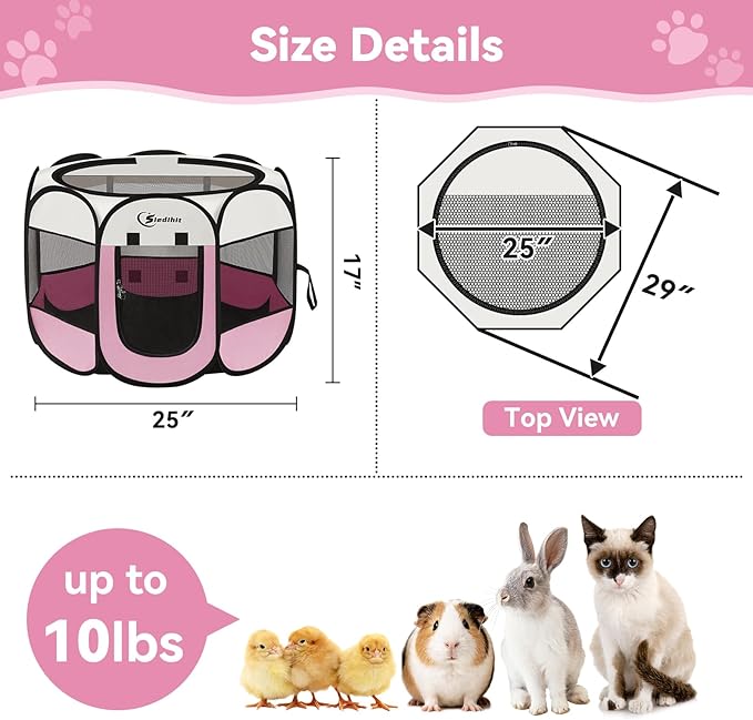 Siedihit Pink Dog Cat Playpen, Puppy Pet Playpen Indoor - Image 3