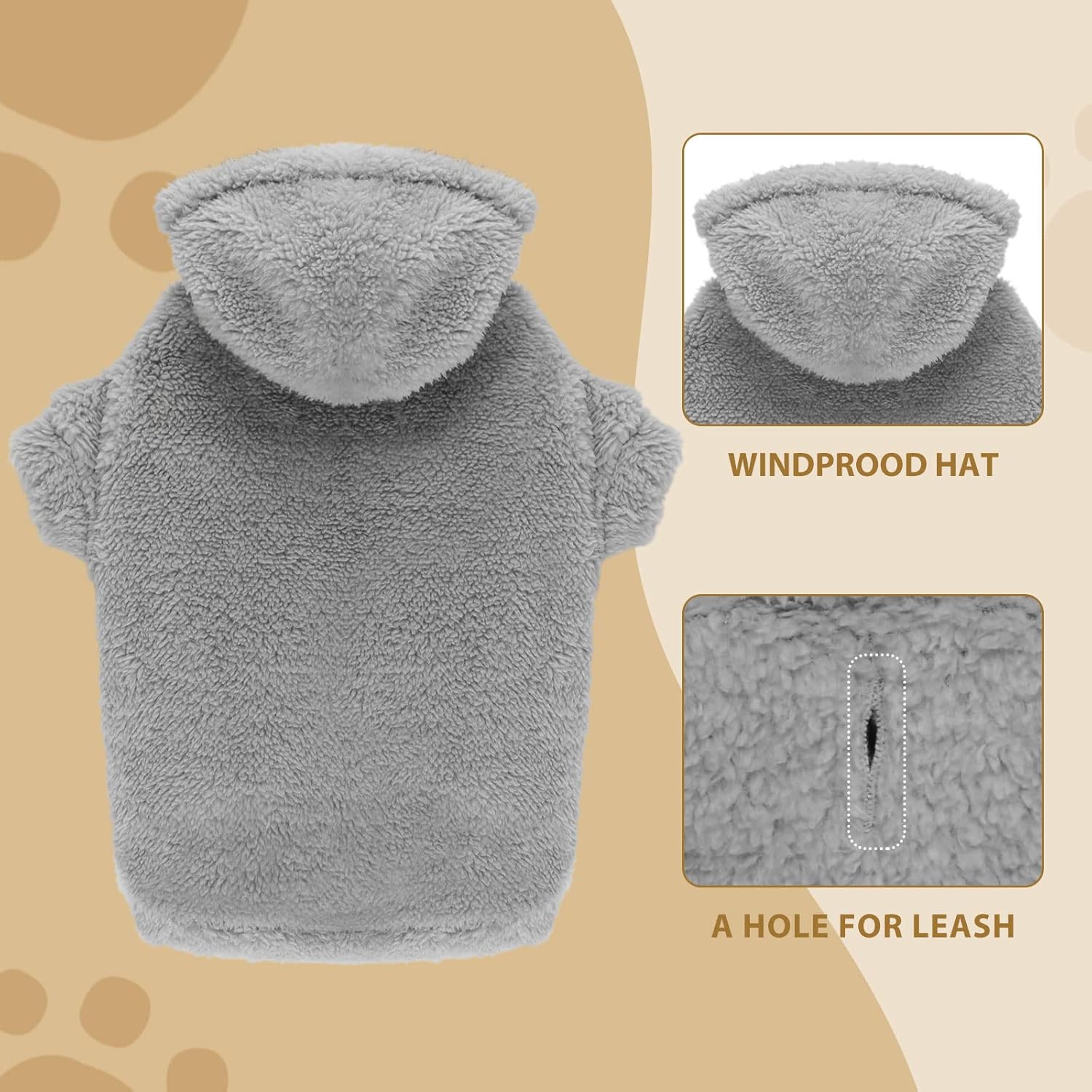 Fuzzy Dog Sweaters for Small Dogs Dog Hoodie Pet Clothes Warm Soft Cozy Coats Hooded Sweatshirt Fleece Small Pet Hoodies Sweater(Grey-S)
