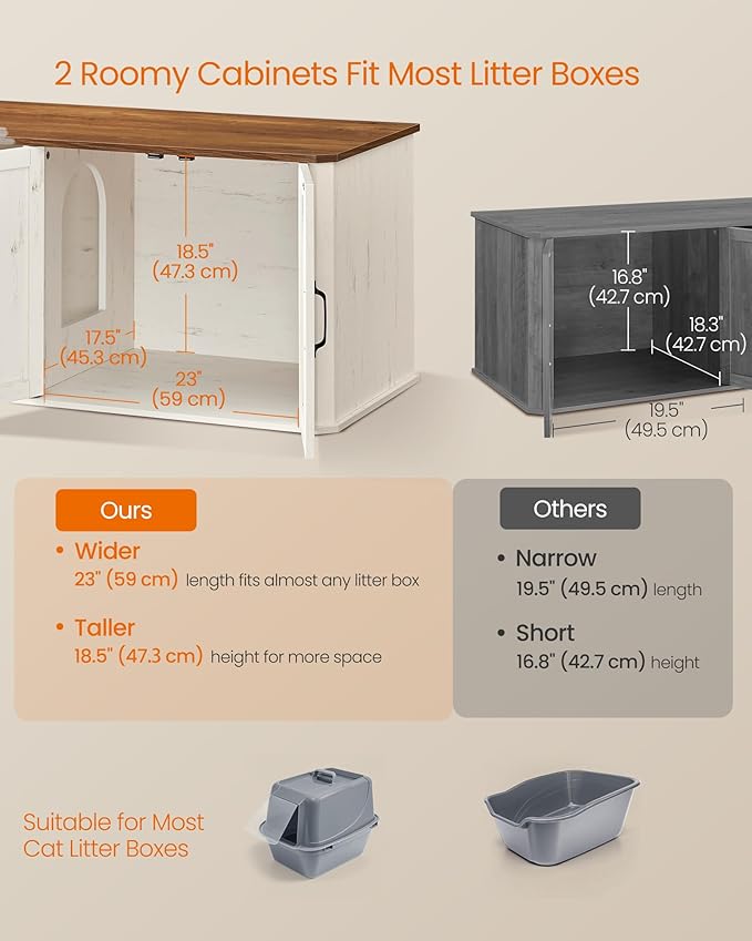 Feandrea Double Cat Litter Box Enclosure, Modern Litter Box Furniture Hidden - Image 4