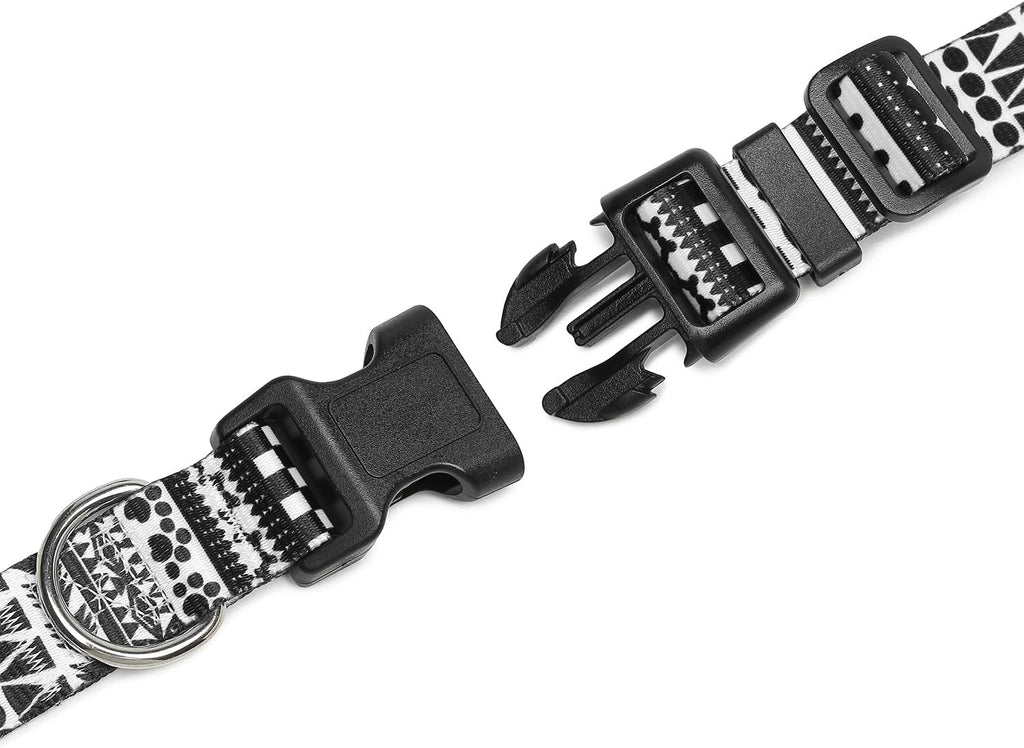 Mercano Adjustable Dog Collar - Special Design Patterns, Soft Nylon Comfortable Durable Pet Collar for Small Medium Large Dogs (S, Black White A)