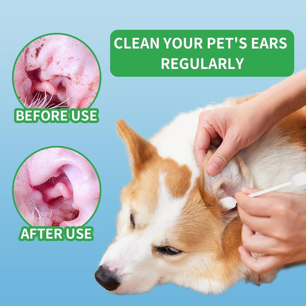 VinTS 100 PCS Cotton Dog Ear Cleaning Swabs, Pet’s Ear Infection Treatment Gourd-Shaped Swabs Prevent Accidental Injuries, Safer Cleaning for Dogs and Cats– Small Size.100% Cotton